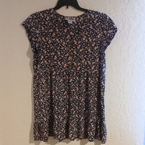 Back In The Saddle Navy Floral Babydoll Dress XL Boho Western Ruffle Hem